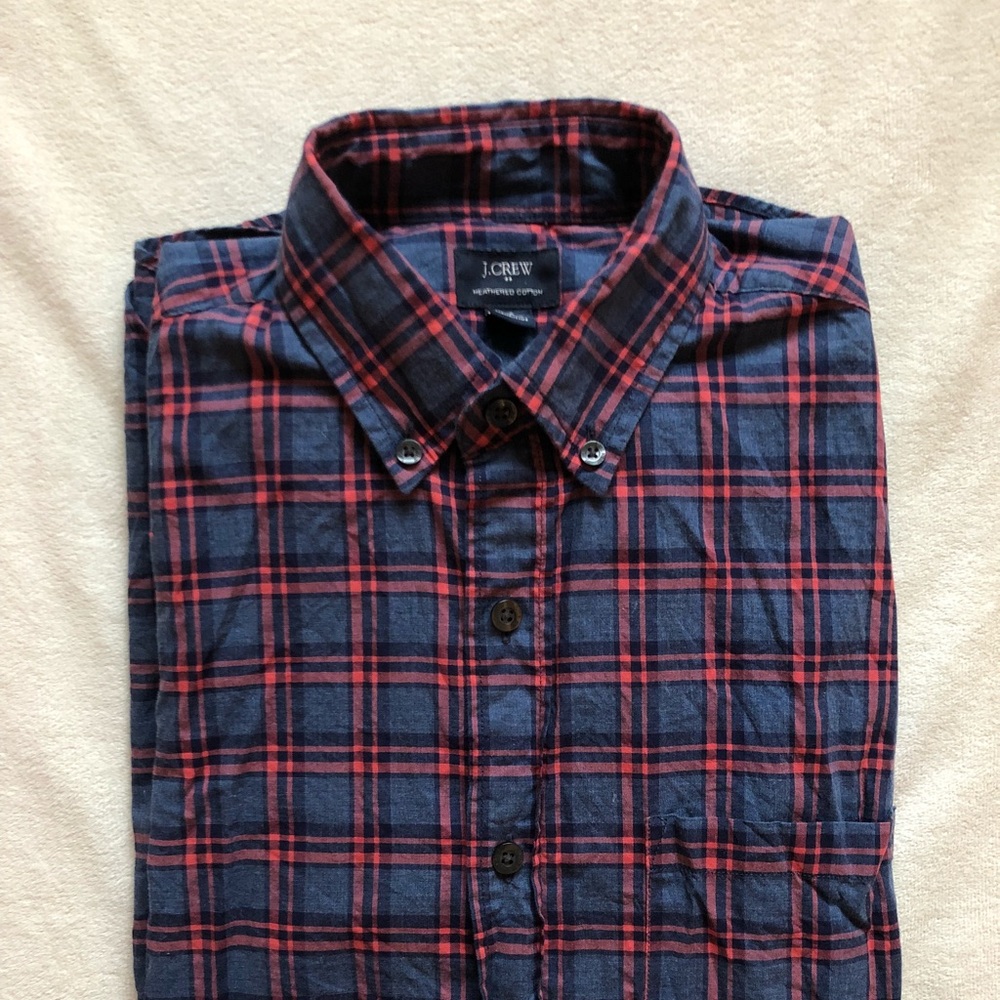J. Crew Men’s Navy Plaid Oxford Shirt Size XS
